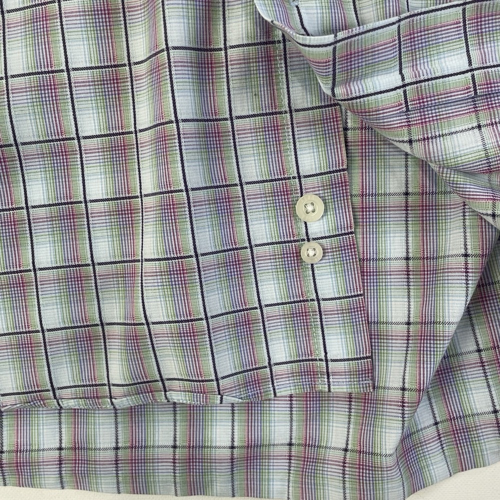 Alan Flusser Mens L Dress Shirt Plaid Check Button Down 100% Cotton - Picture 7 of 8